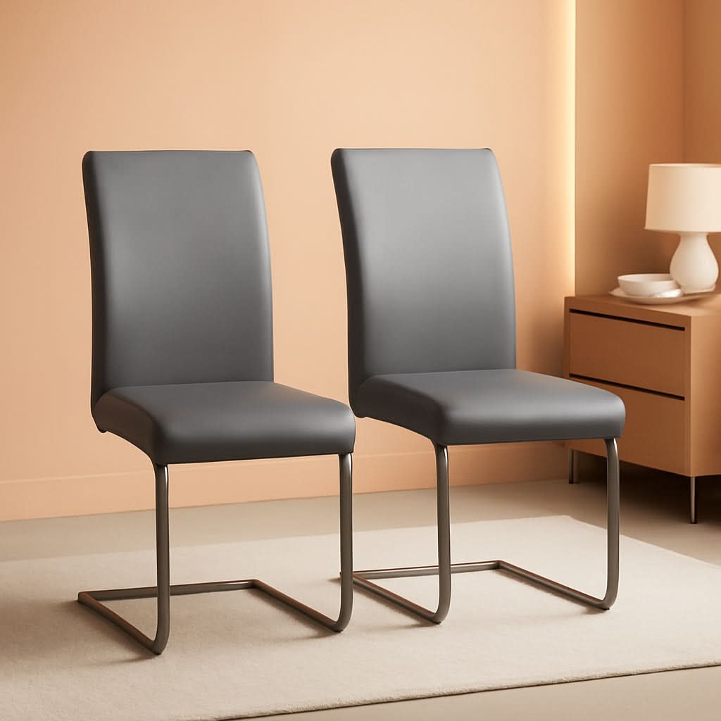 Gray PU Leather Dining Chairs For Kitchen Set Of 2