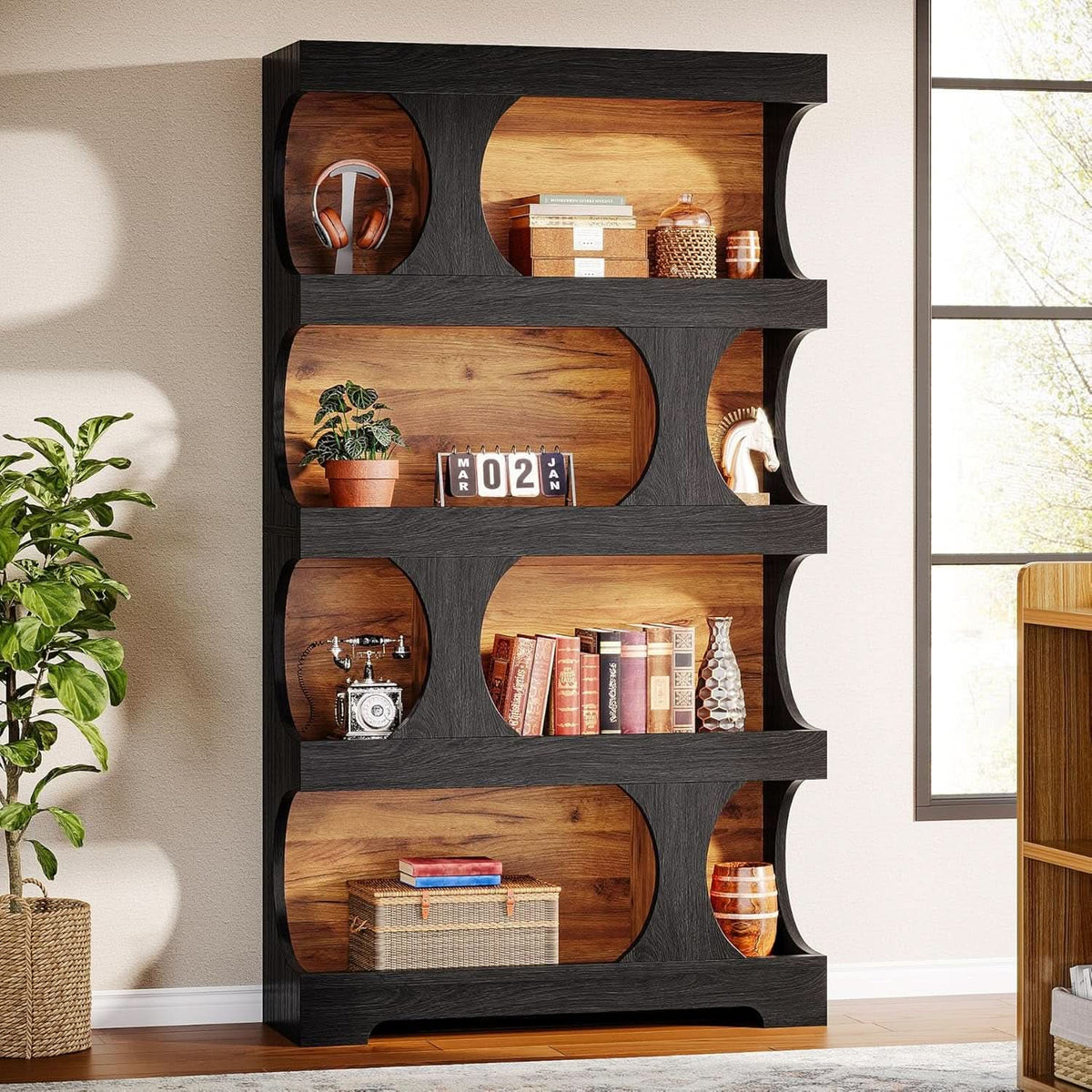 Blackened 71 Inch Tall Architectural Walnut Bookcase