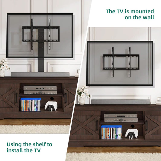 Espresso Farmhouse TV Stand With Adjustable Mounting