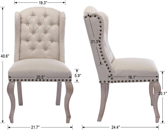 Cream Upholstered Dining Chairs With Diamond Tufted