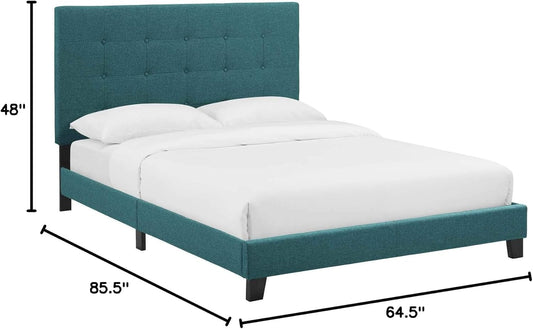 Queen Platform Tufted Upholstered Bed Teal Velvet Texture