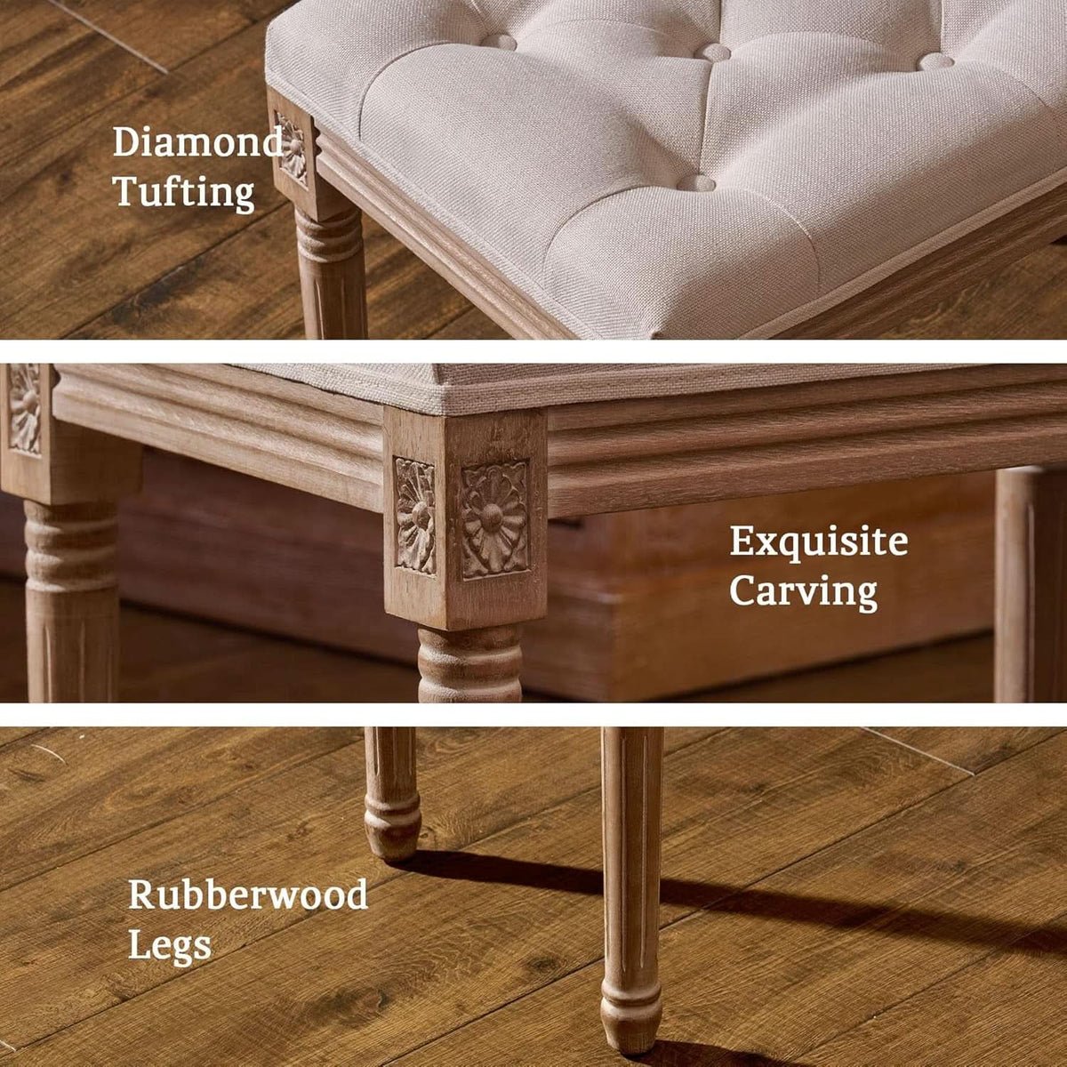 Beige Ottoman Stool 18.5 Inches Elegant Contemporary