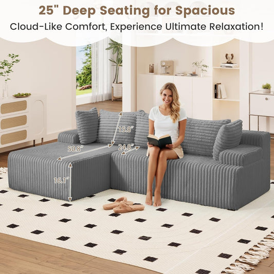 Grey Modular Cloud Sectional Sofa Detachable Pillows