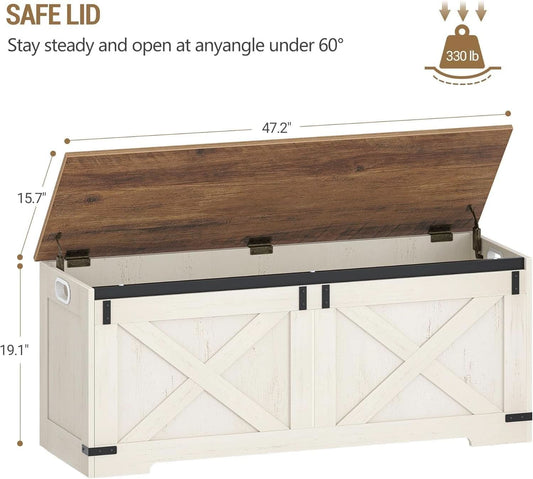 Forty Seven Point Two Inch Lift Top Storage Chest White Brown Bench