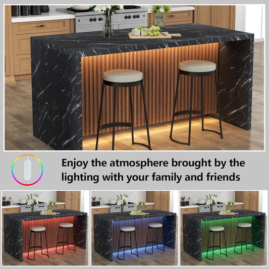63 Inches Black Imitation Dining Table Illuminated