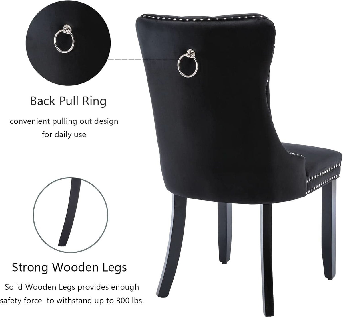 Black Velvet Dining Chairs Set of 4 with Solid Wood Legs