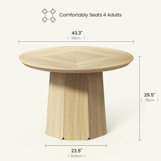 43 Inch Circular Dining Table With Solid Wood Pedestal