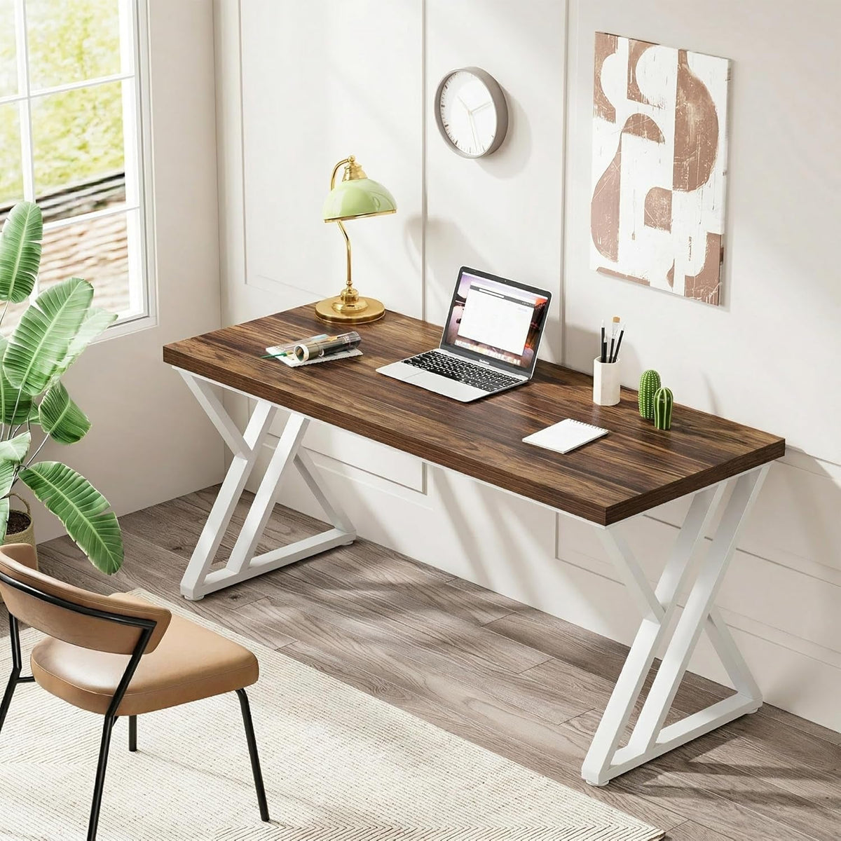 Walnut 55Inch ZShaped Industrial Grade Computer Desk