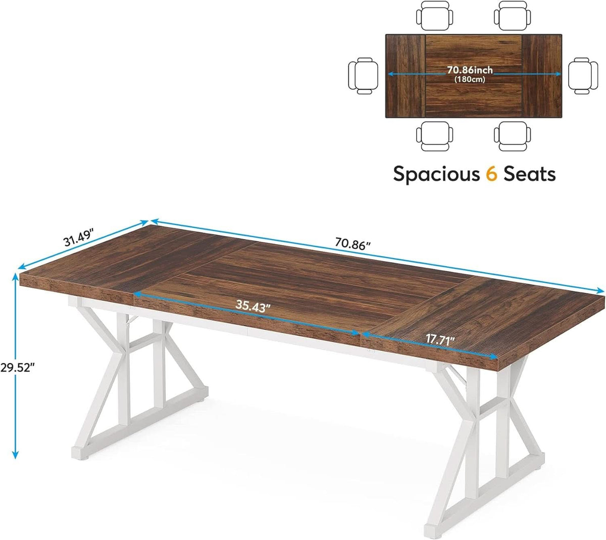 70.8 Inch Executive Desk Brown White Home Office Desk