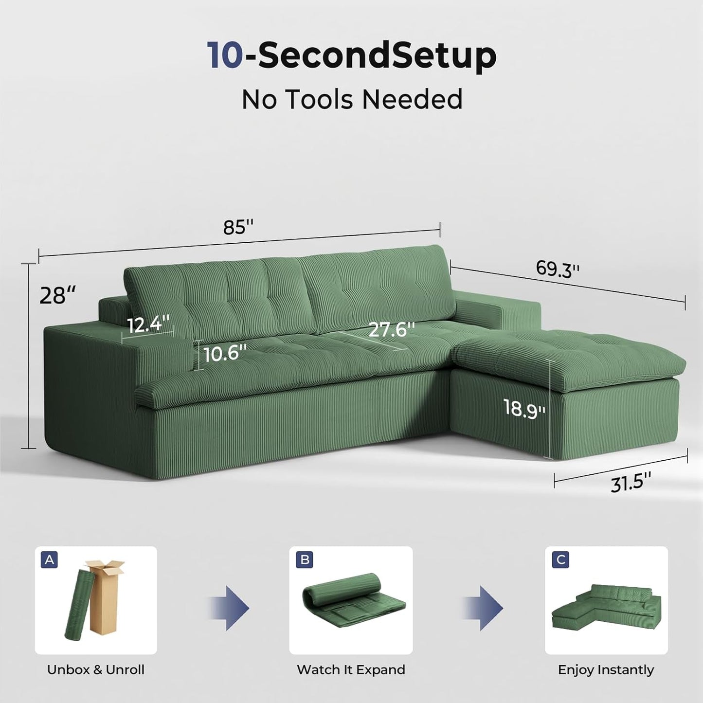 Emerald Green Modularized Sectional Sofa With Ottoman