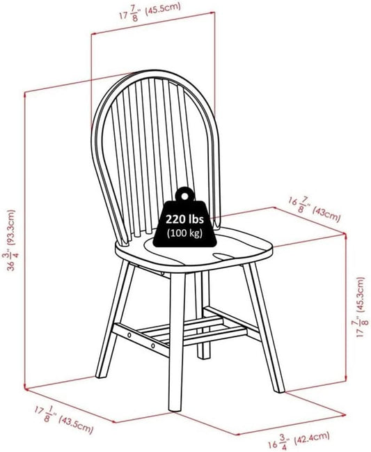 Windsor Dining Chair Set Solid Wood Black Finish 2 Pack