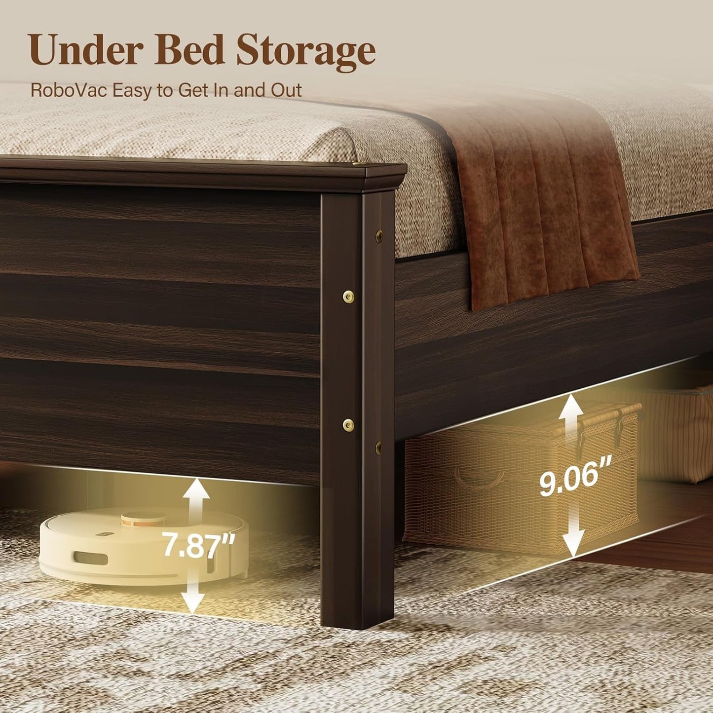 Queen Size Walnut Platform Bed With LEDs