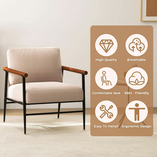 Mid Century Contemporary Accent Chair Linen Upholstery