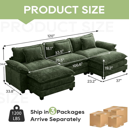 120 Inches Emerald Chenille Modular Sectional Sofa