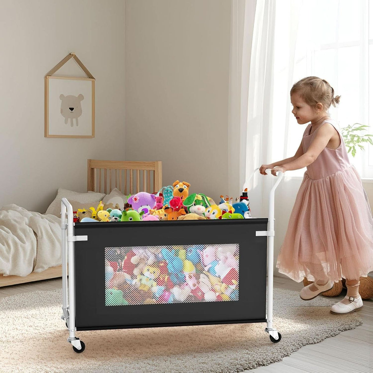 Large Toy Storage Chest Black Heavy Duty 360 Wheels Nursery