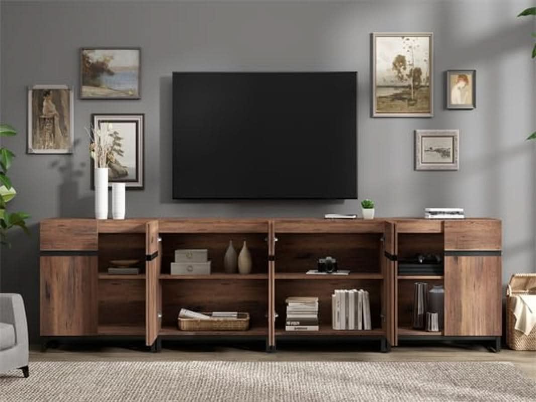 Brown Wooden TV Stand With Adjustable Entertainment Center
