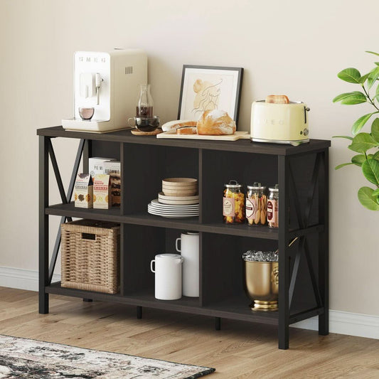 6 Cube Storage Organizer Bookcase Walnut Brown Living Room-1