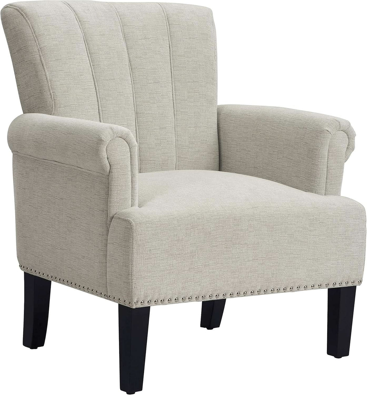 Cream Polyester Tufted Mid Century Upholstered Chair