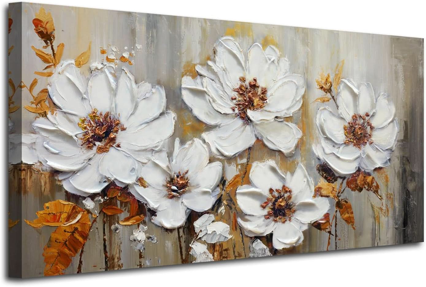Premium Canvas Textured Floral Wall Art 58x29 Inches