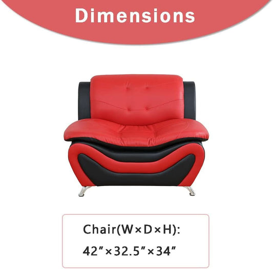 Two Tone Black And Red Leather Sofa Set For Living Room