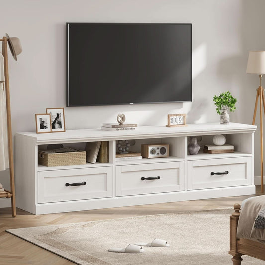 70 Inch TV Stand Antique White Entertainment Center