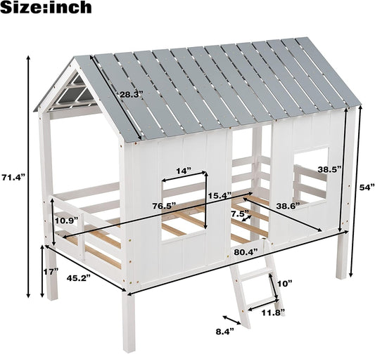 Twin Size White Loft Bed With Windows