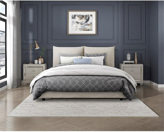 Linna Chenille Upholstered Eastern King Bed Beige Finish