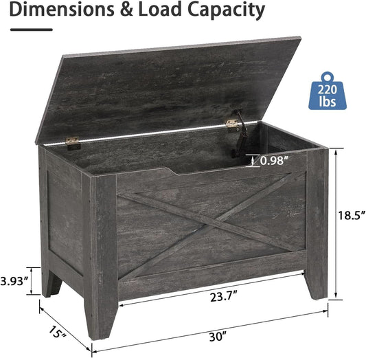 Thirty Inch Lift Storage Chest Handwoven Cushion Gray