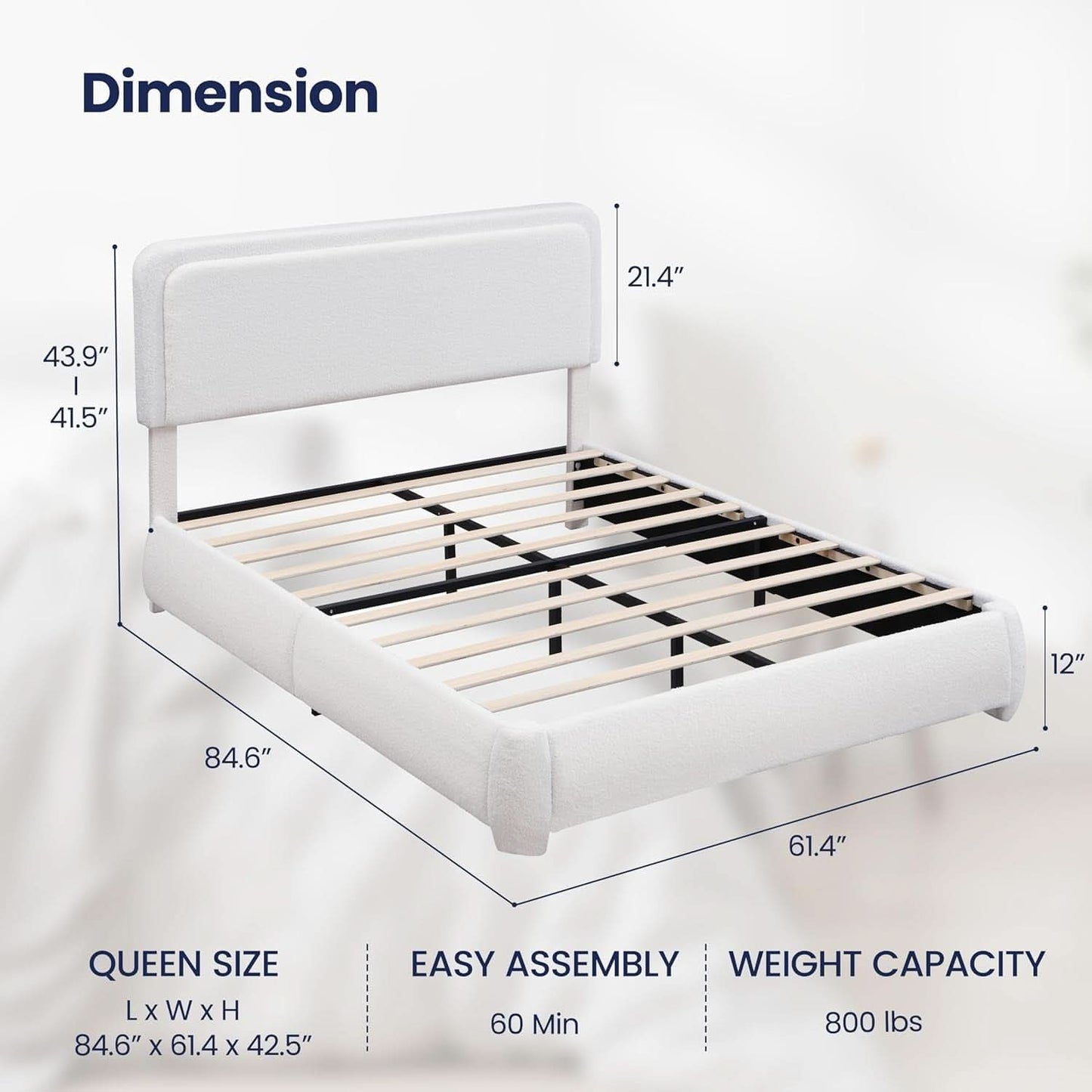 Queen Size Adjustable Headboard Upholstered Bed Frame