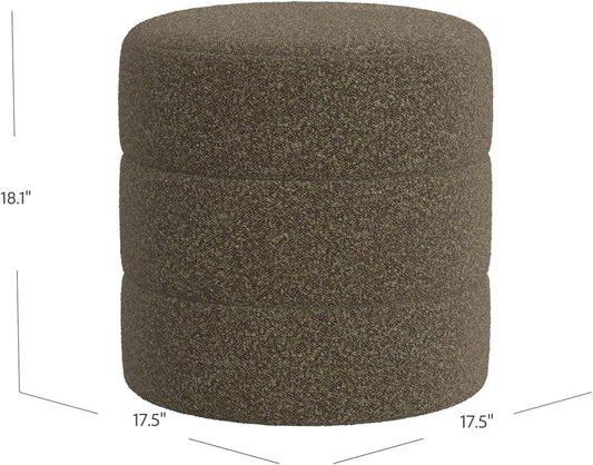 Dark Brown Boucle Round Ottoman Footrest Upholstered