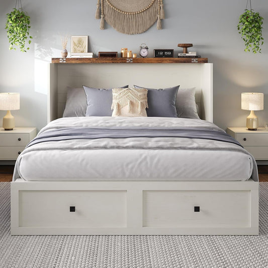 Farmhouse Murphy Bed With 900Lbs Capacity Charging Station