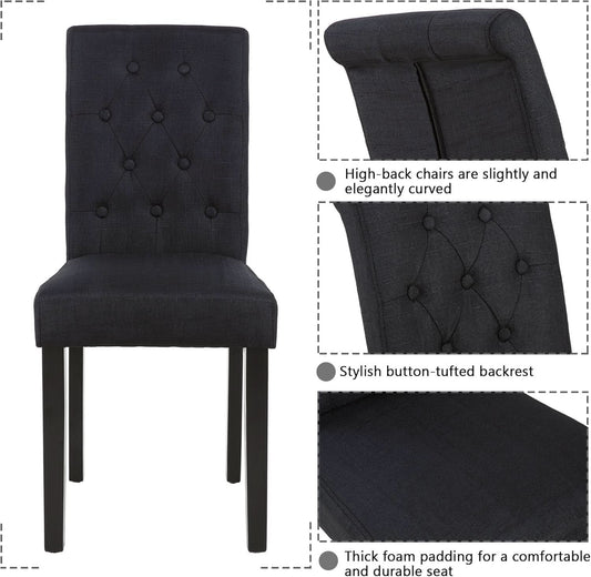 Two Upholstered Fabric Dining Chairs Button Tufting Black