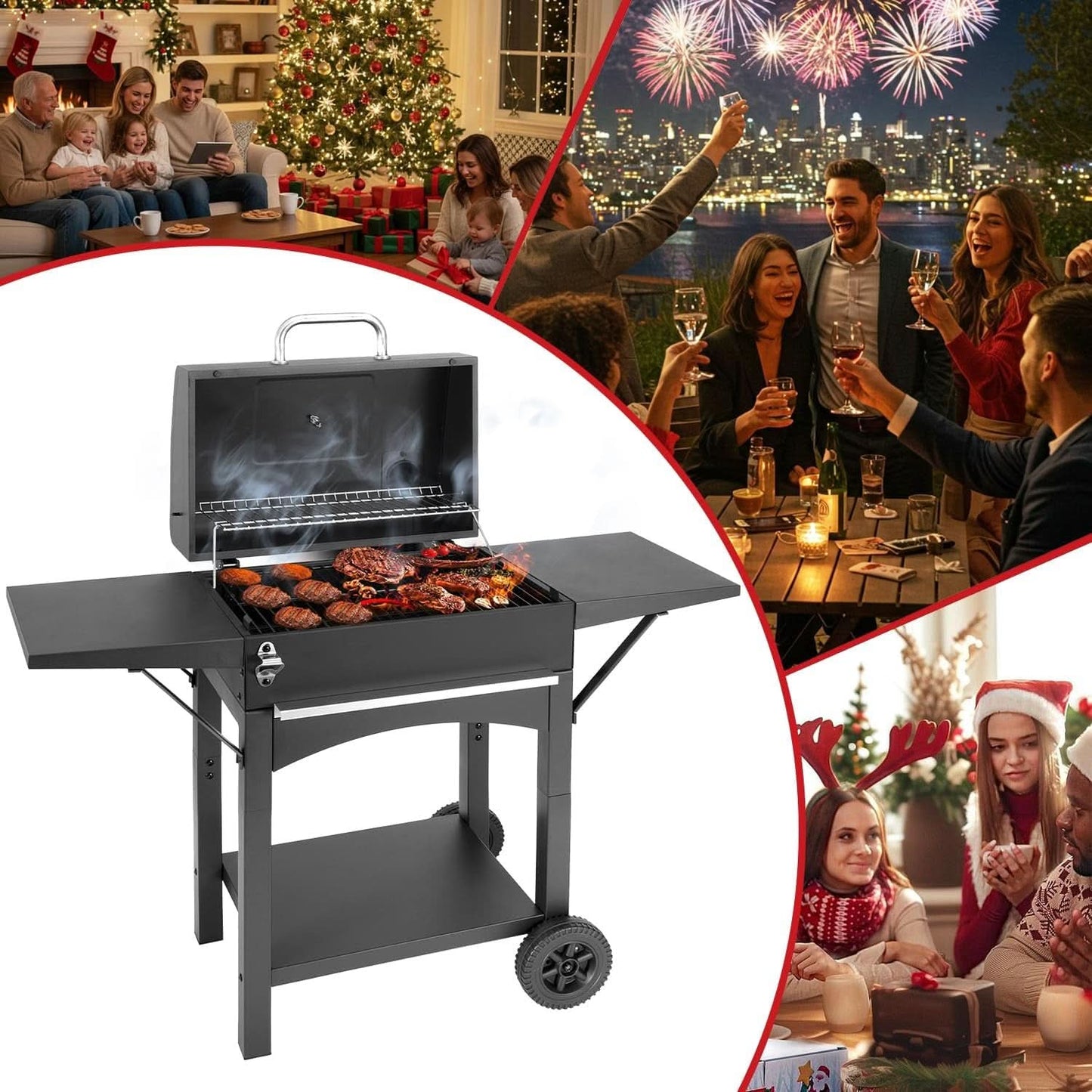 Charcoal Grill With Side Shelf Outdoor 353 Square Inches Grill Area