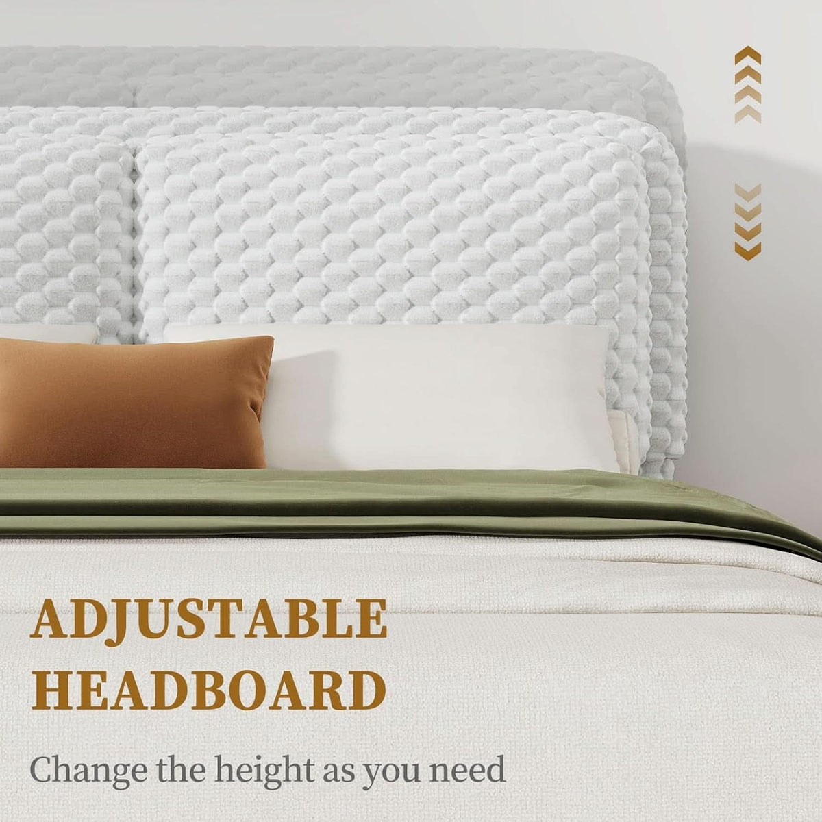 Queen Size White Corduroy Upholstered Platform Bed