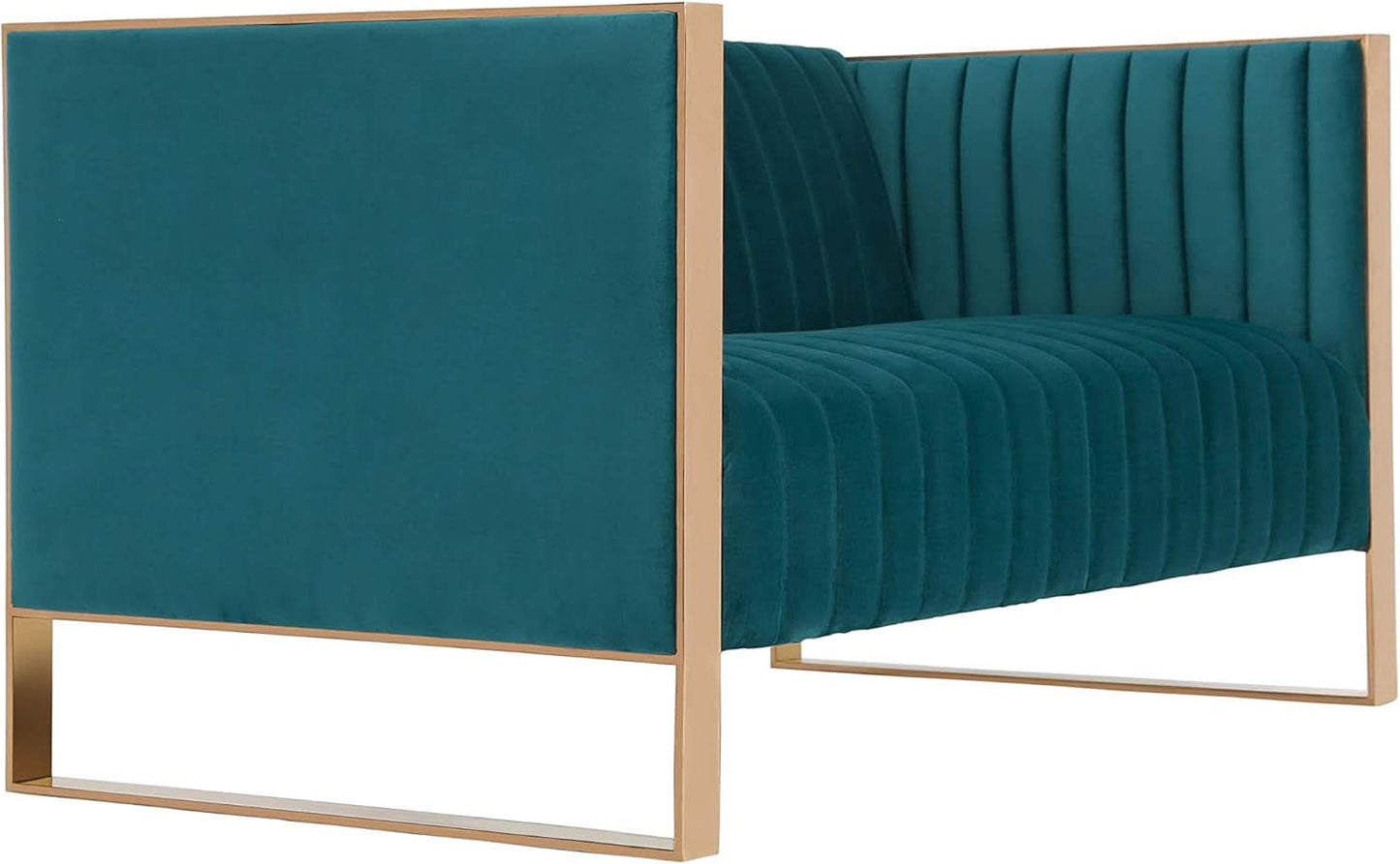 57 Inch Teal Velvet Loveseat For Living Room High Density Foam-4