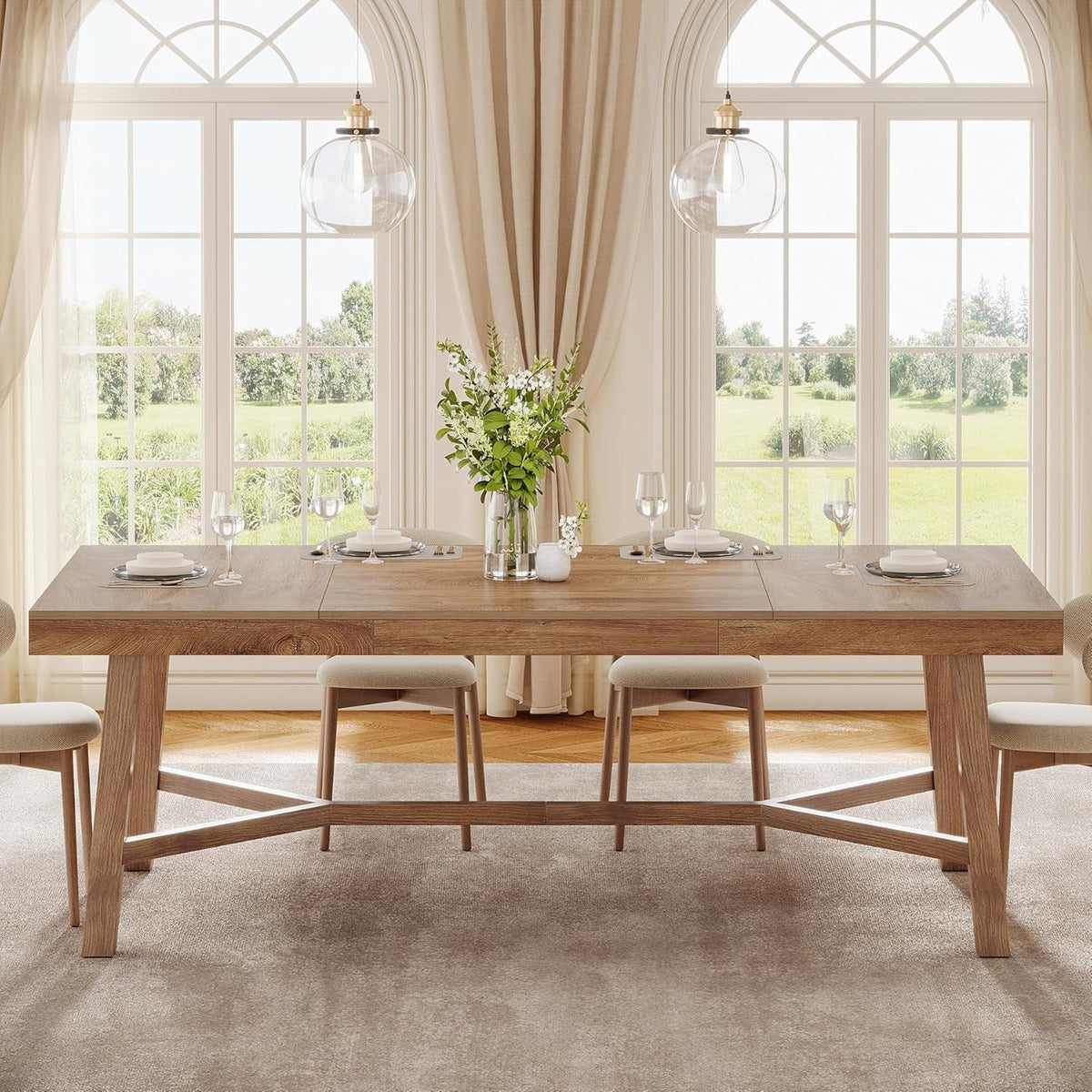 70.9 Inch Farmhouse Dining Table Natural Reinforced