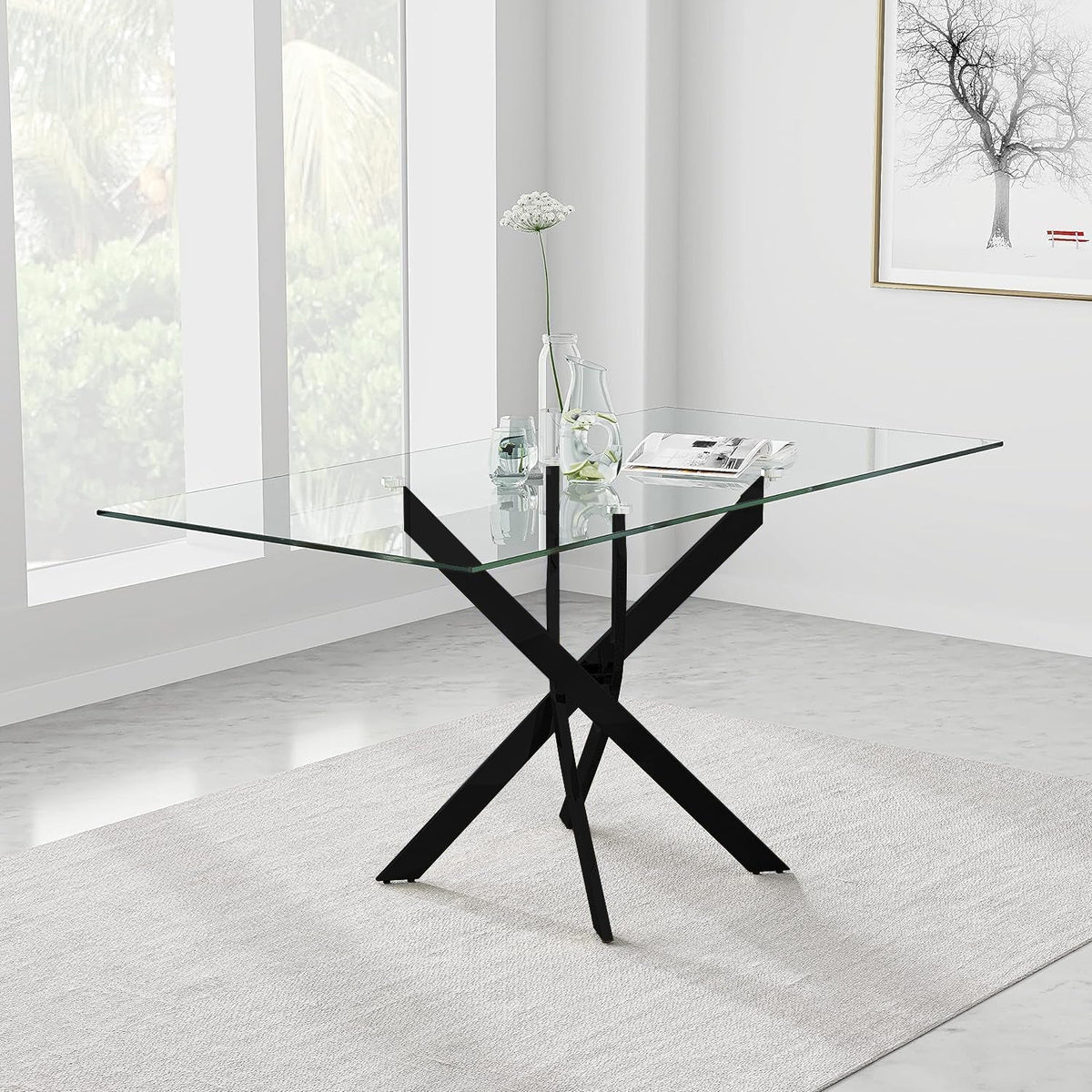 Modern Rectangular Tempered Glass Dining Table Black