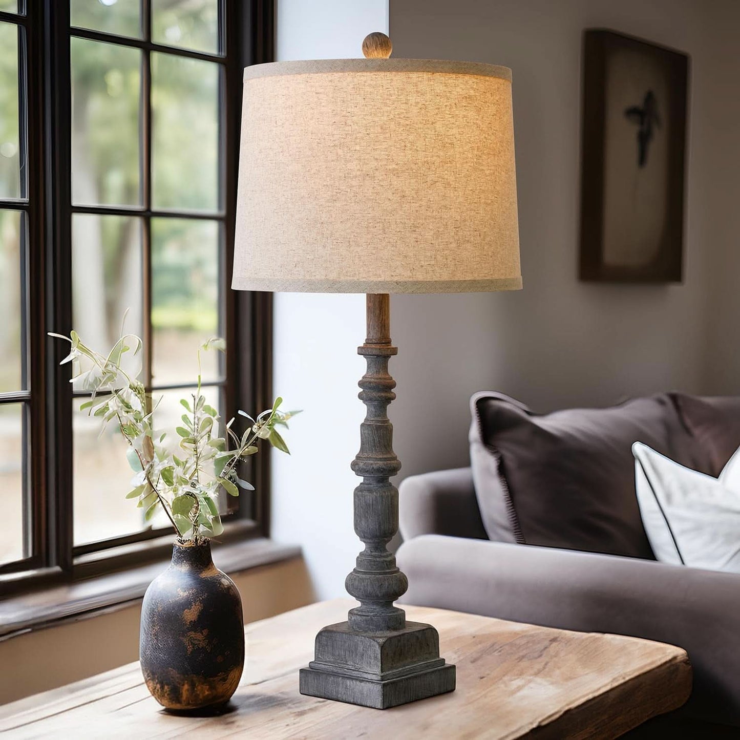 27.75 Inch Industrial Timeworn Farmhouse Table Lamps USB