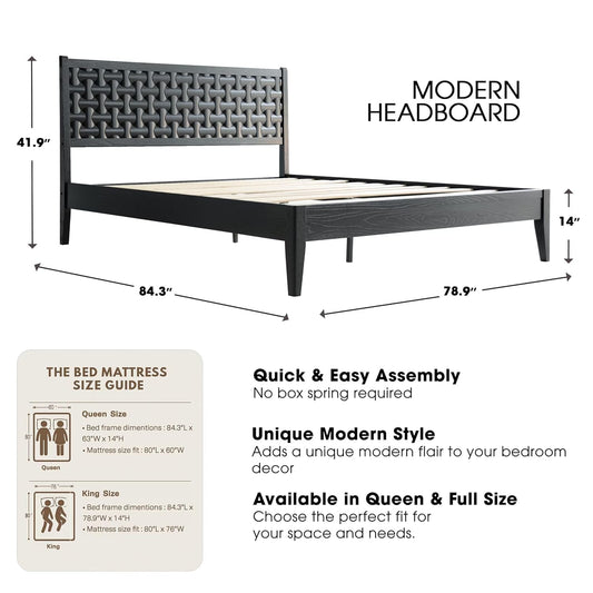 King Size Platform Bed Ebony Solid Wood Construction