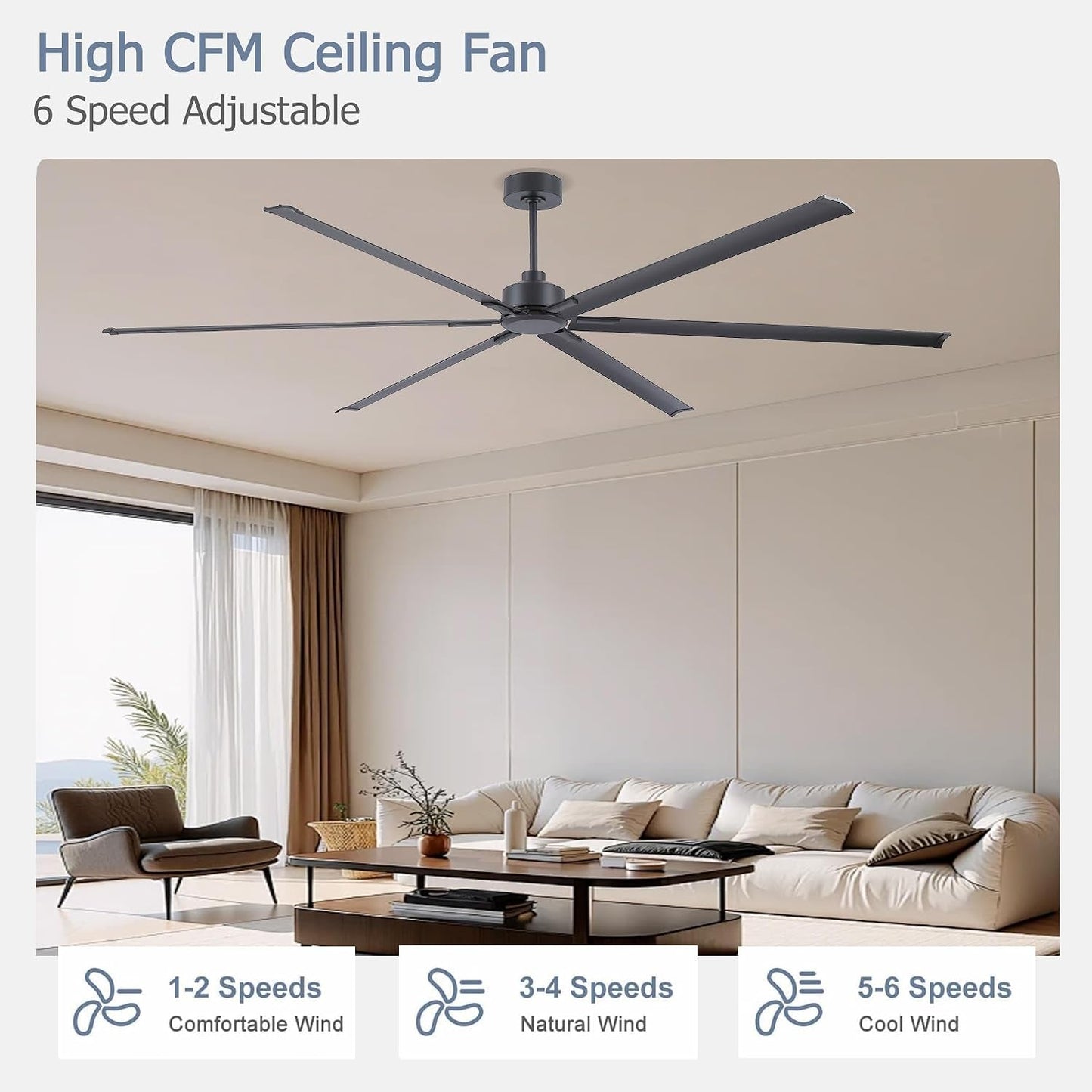 Black 120-Inch Reinforced Multipurpose Ceiling Fan
