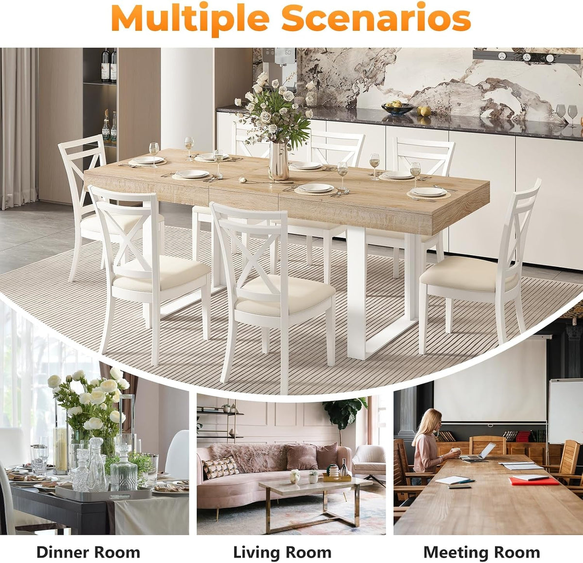 Extendable Dining Table White Oak Rectangular Farmhouse