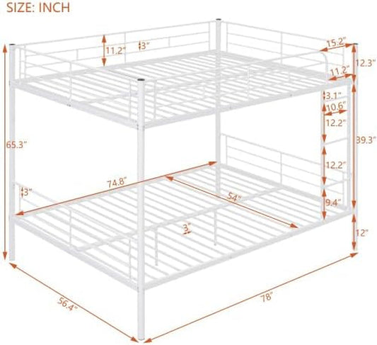 White Full Over Full Industrial Strength Metal Bunk Bed Guardrail