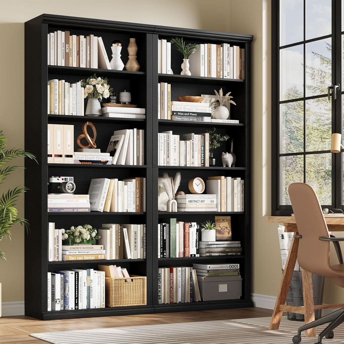 28 Inch Wide Tall Bookcase With Six Tiers For Home Office Storage For Living Room Organization-4