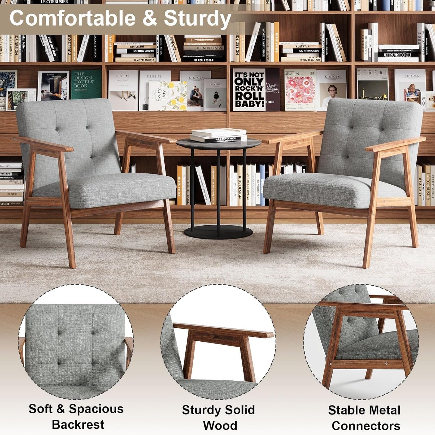 Gray Upholstered Contemporary Accent Chair With Walnut