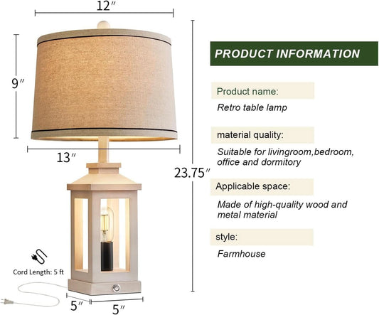 White Farmhouse Table Lamp Set With Dimmable Touch Control-1