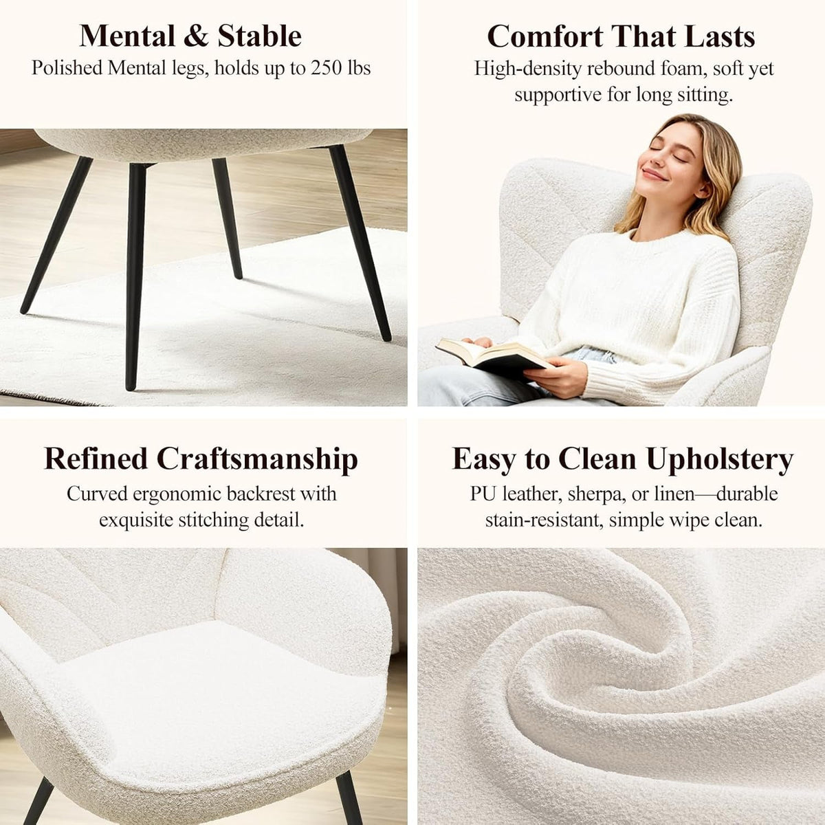 Beige Sherpa Upholstered Accent Chair Curved Backrest