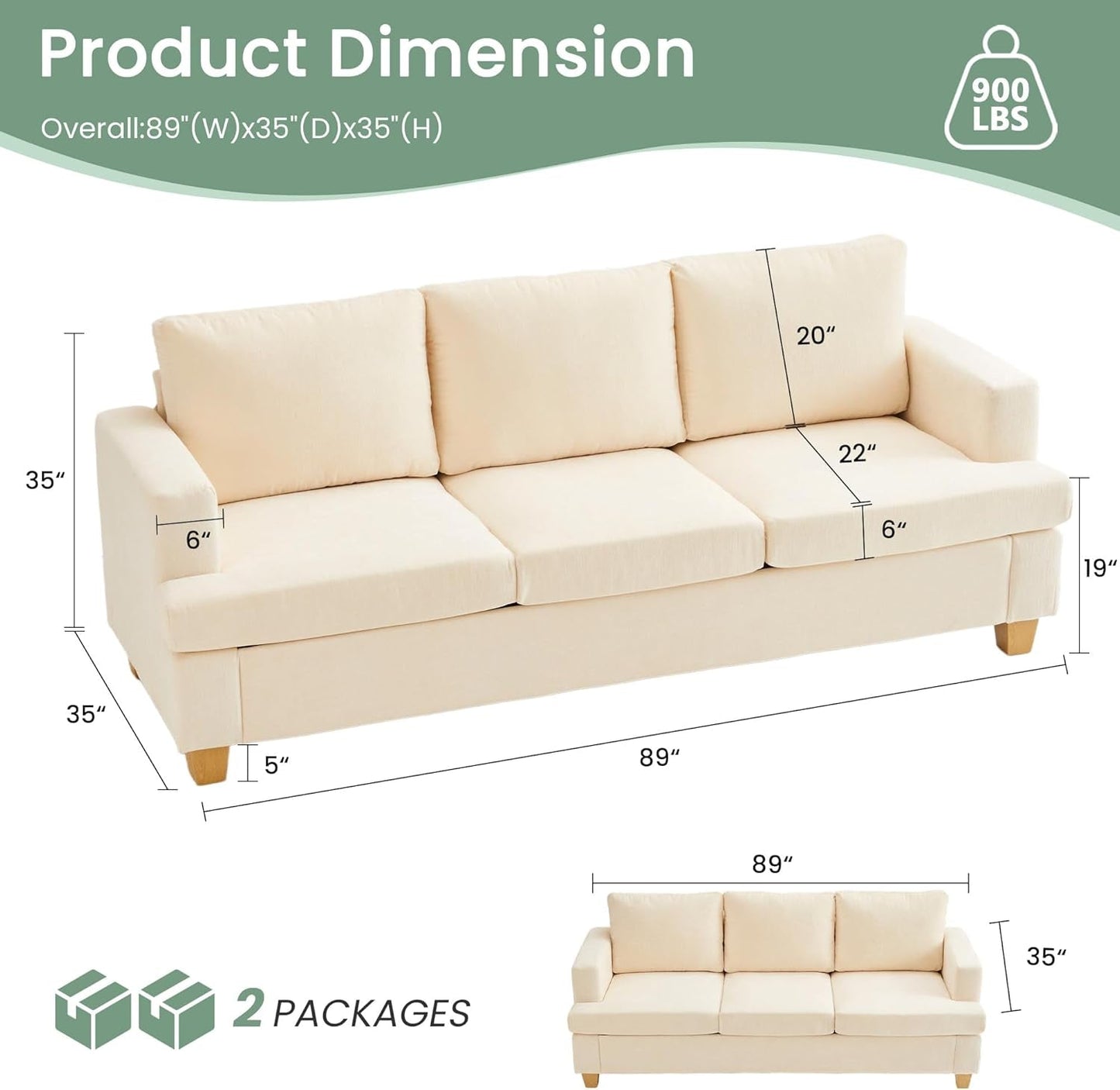 Beige Chenille Sleeper Sofa Three-Seater Loveseat Set