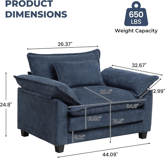 Oversized Chenille Accent Chair Blue DeepSeat Cushioned