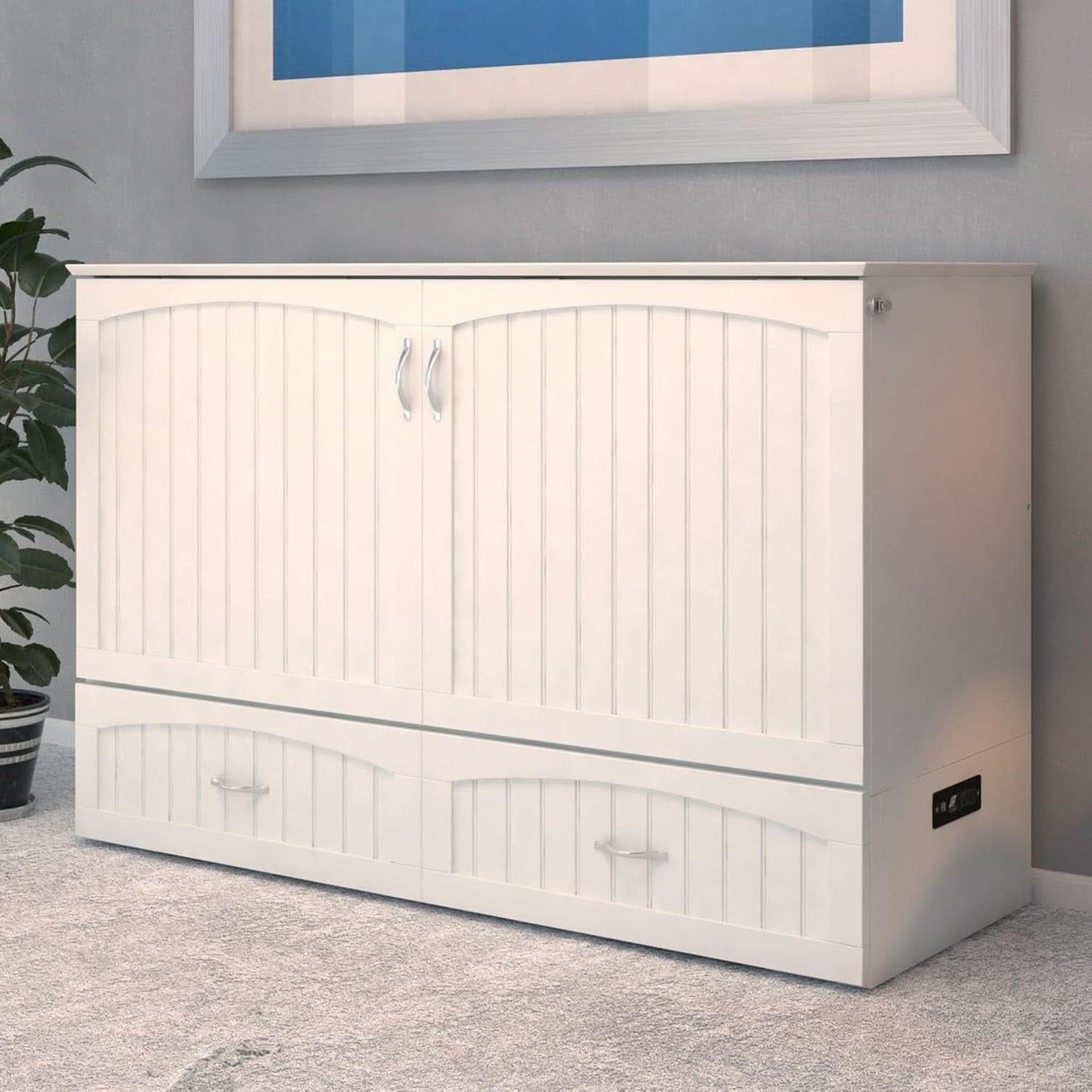 Queen Murphy Bed Chest With BuiltIn USB Charger White