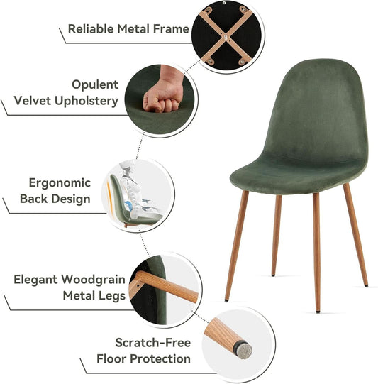 Four Green Velvet Upholstered Dining Chairs Collection